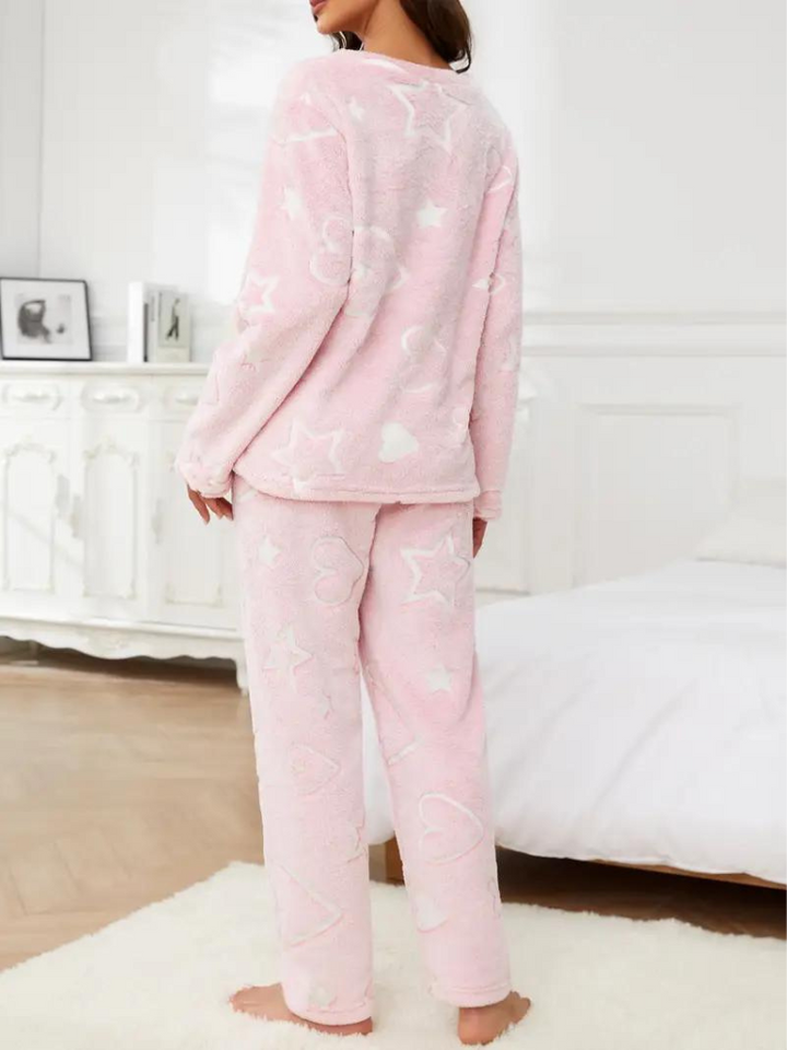 Pyjamasset med hjärta | Dam Mysiga vinternattplagg i fleece