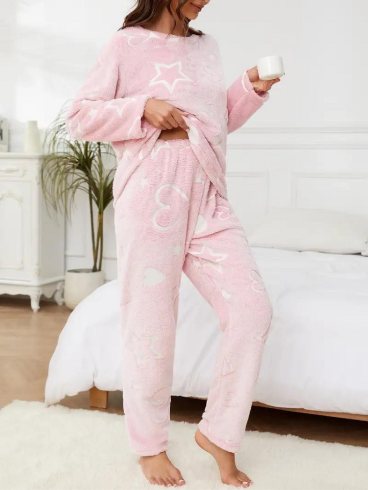 Pyjamasset med hjärta | Dam Mysiga vinternattplagg i fleece