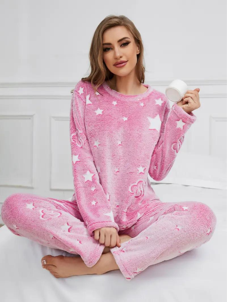Pyjamasset med hjärta | Dam Mysiga vinternattplagg i fleece