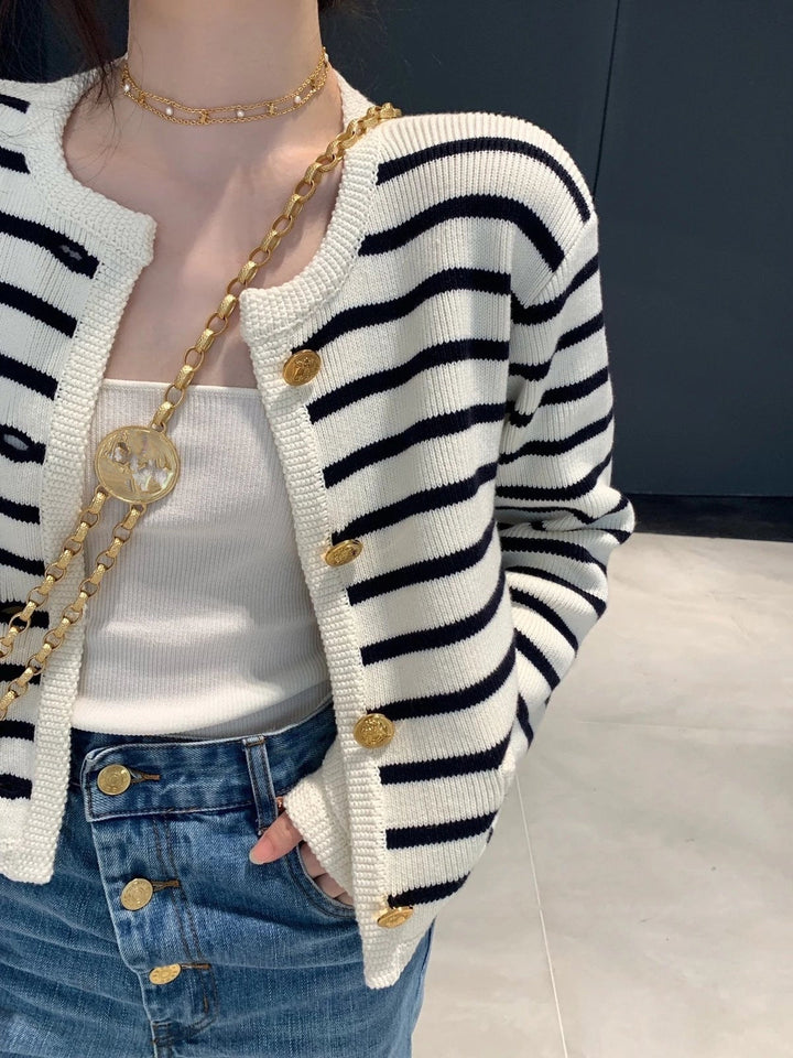 Randig Cardigan | Knäppt | Stickad | Cardiganjacka | Cardigan för Kvinnor
