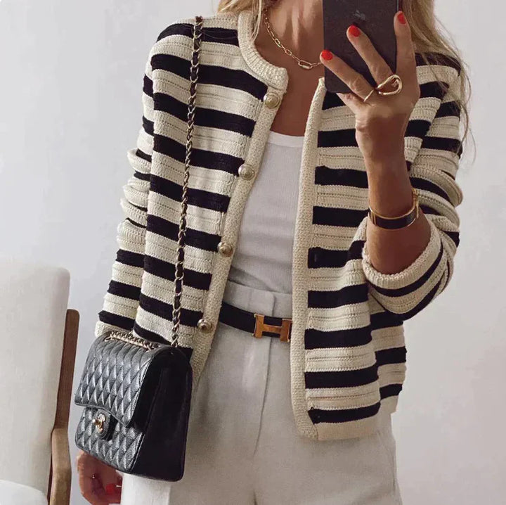 Randig Cardigan | Knäppt | Stickad | Cardiganjacka | Cardigan för Kvinnor