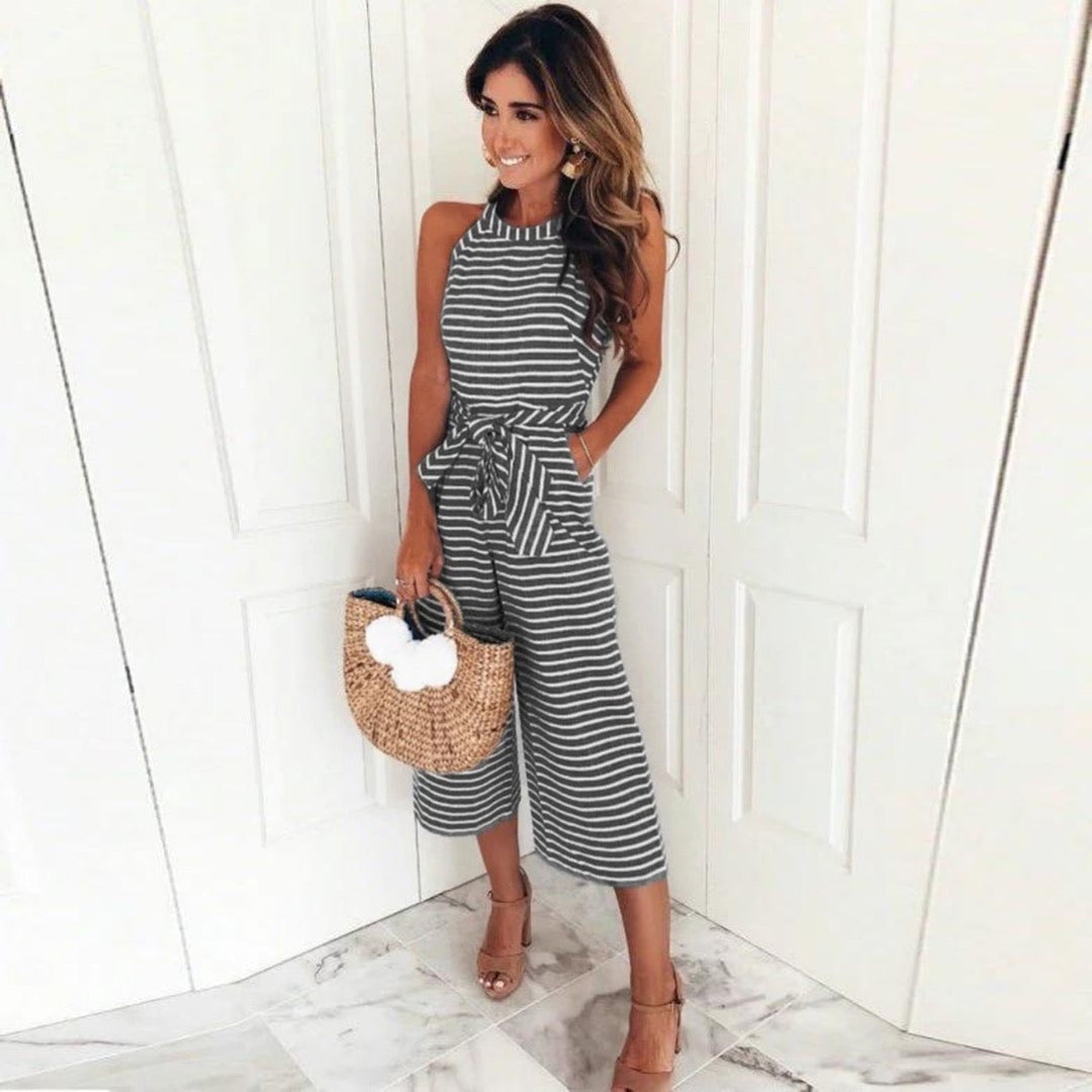 Randig Jumpsuit - Ärmlös - Knuten Midja - Sommarjumpsuit - Damkläder