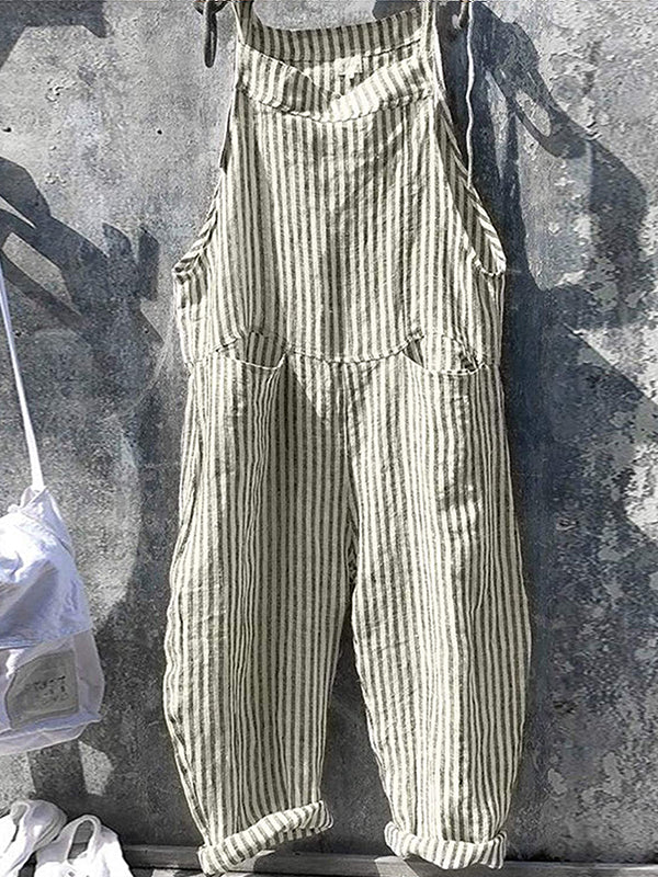 Randig Jumpsuit - Lös passform - Ärmlös - Randig Overall - Dungare Dam
