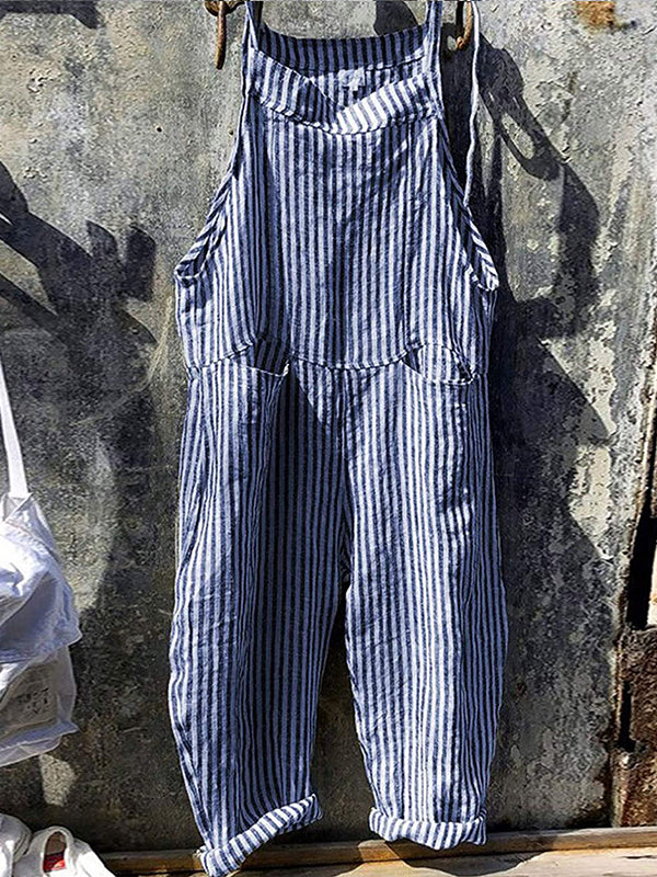 Randig Jumpsuit - Lös passform - Ärmlös - Randig Overall - Dungare Dam