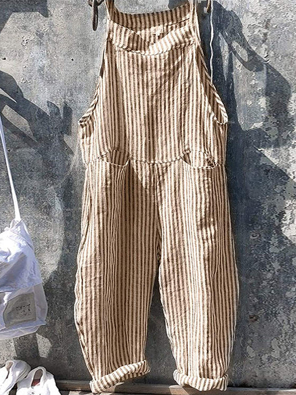 Randig Jumpsuit - Lös passform - Ärmlös - Randig Overall - Dungare Dam