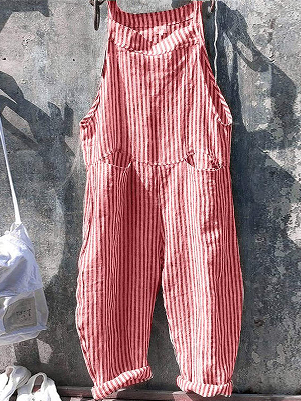 Randig Jumpsuit - Lös passform - Ärmlös - Randig Overall - Dungare Dam