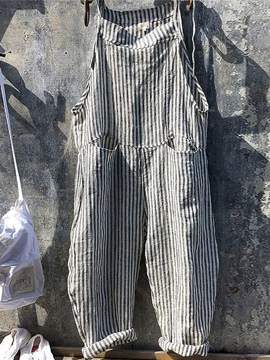 Randig Jumpsuit - Lös passform - Ärmlös - Randig Overall - Dungare Dam