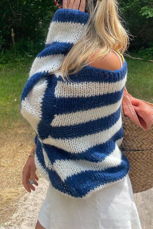 Kvinnors Randig Pullover Tröja med Avslappnad Passform