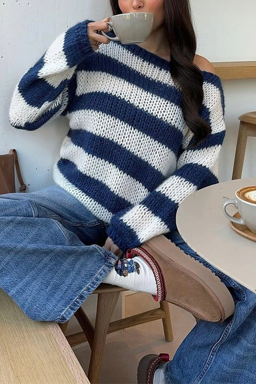 Kvinnors Randig Pullover Tröja med Avslappnad Passform