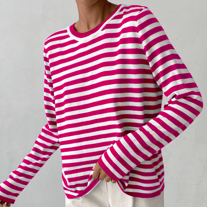 Randig tröja | Crew Neck | Tunn | Oversized Långärmad | Damtröjor