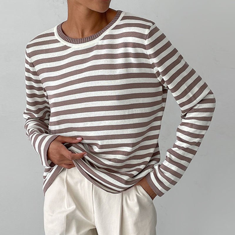 Randig tröja | Crew Neck | Tunn | Oversized Långärmad | Damtröjor