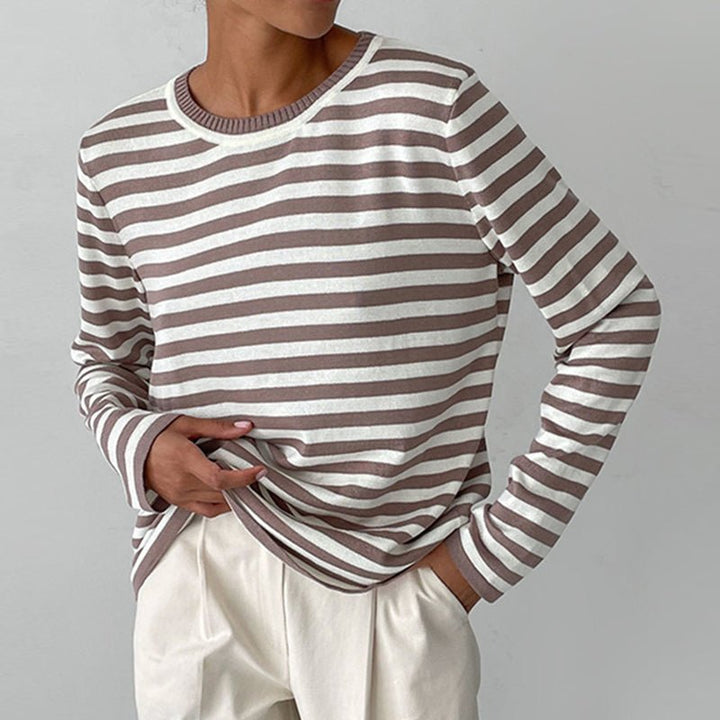 Randig tröja | Crew Neck | Tunn | Oversized Långärmad | Damtröjor