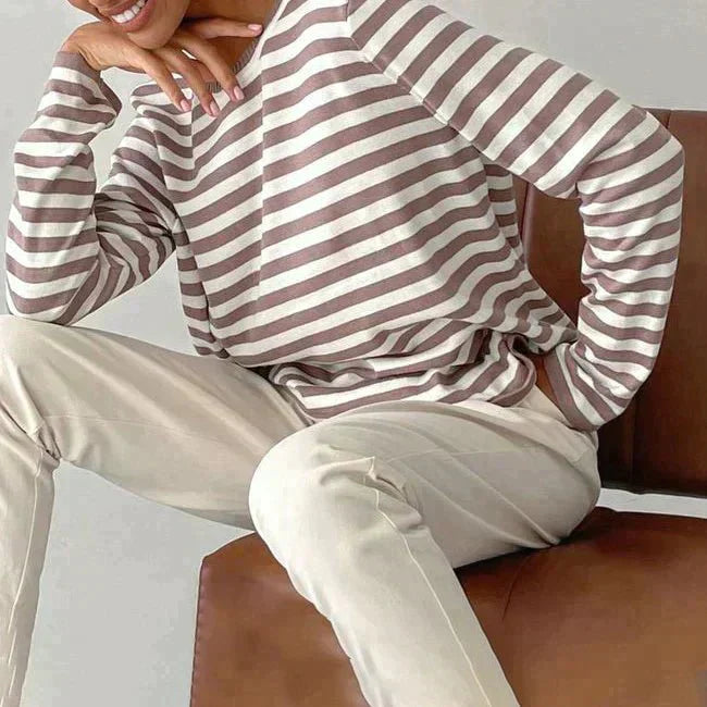 Randig tröja | Crew Neck | Tunn | Oversized Långärmad | Damtröjor