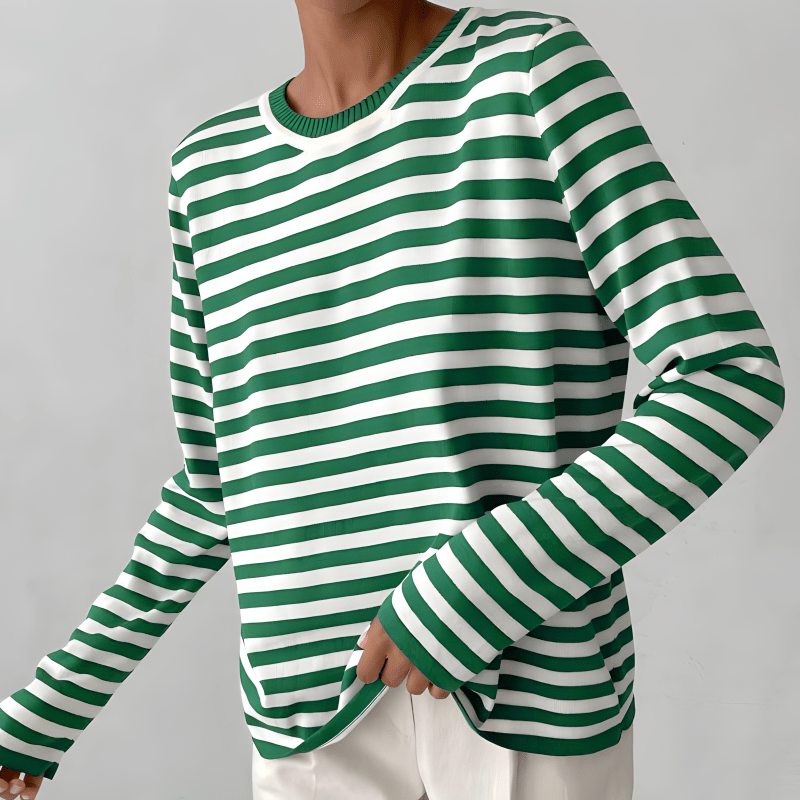 Randig tröja | Crew Neck | Tunn | Oversized Långärmad | Damtröjor