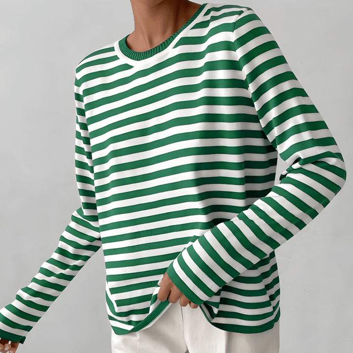 Randig tröja | Crew Neck | Tunn | Oversized Långärmad | Damtröjor