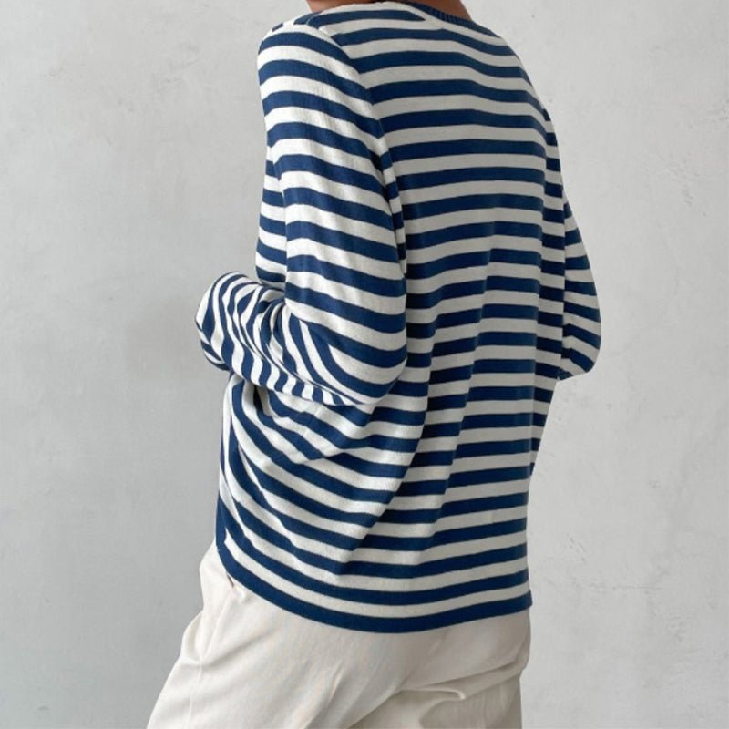 Randig tröja | Crew Neck | Tunn | Oversized Långärmad | Damtröjor