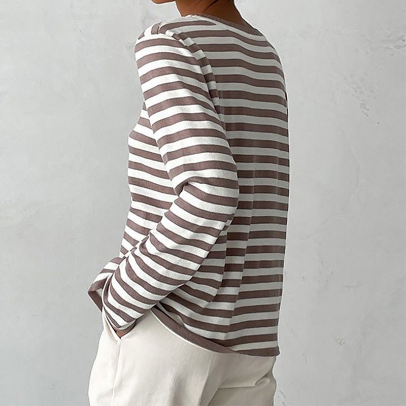 Randig tröja | Crew Neck | Tunn | Oversized Långärmad | Damtröjor