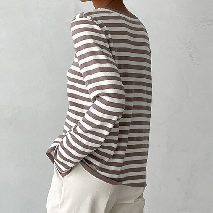 Randig tröja | Crew Neck | Tunn | Oversized Långärmad | Damtröjor