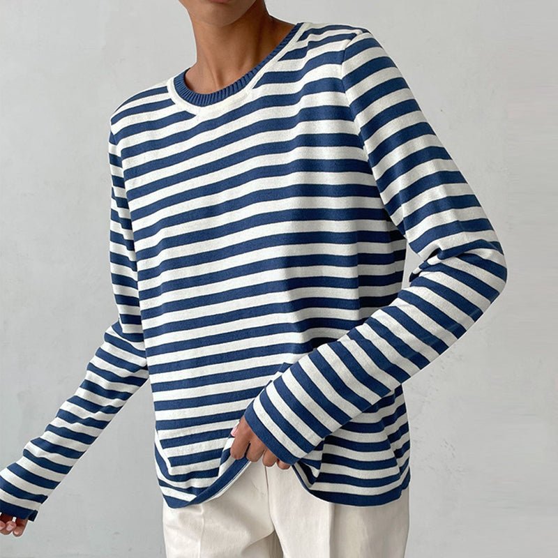 Randig tröja | Crew Neck | Tunn | Oversized Långärmad | Damtröjor