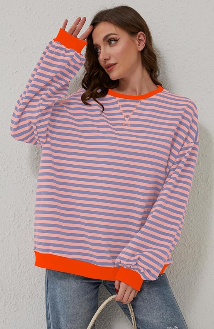 Randig tröja | Långärmad | Pullover | Oversized Sweatshirt | Damkläder