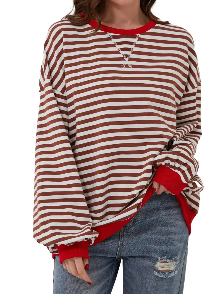 Randig tröja | Långärmad | Pullover | Oversized Sweatshirt | Damkläder