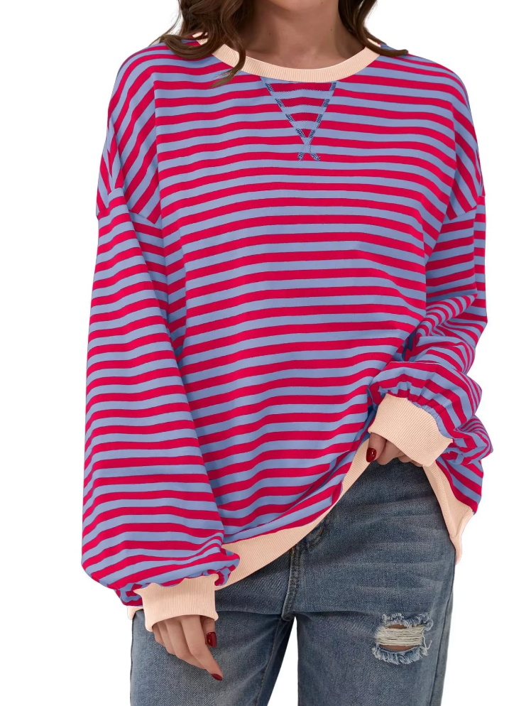 Randig tröja | Långärmad | Pullover | Oversized Sweatshirt | Damkläder