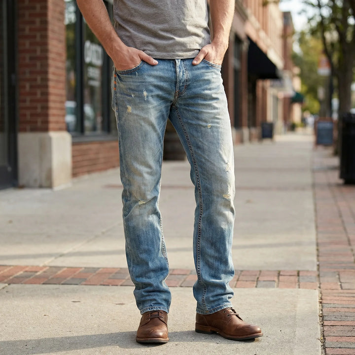 Raka herrjeans med rippade detaljer - Harold