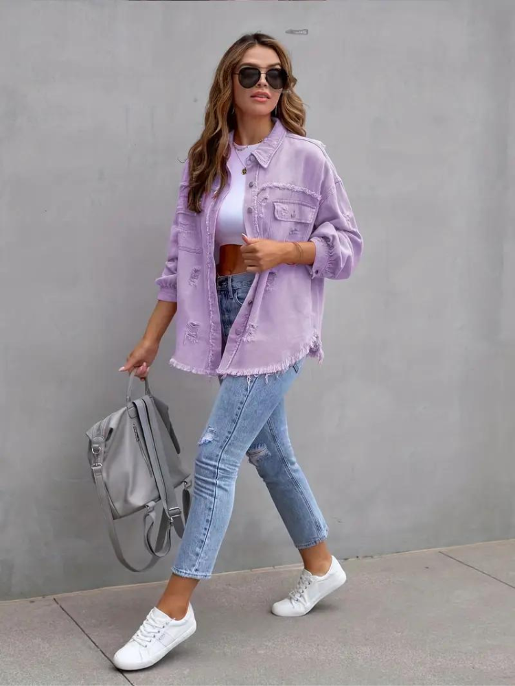 Reese Jeansjacka | Oversized rippad jeansjacka för kvinnor