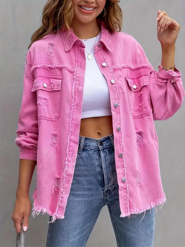 Reese Jeansjacka | Oversized rippad jeansjacka för kvinnor