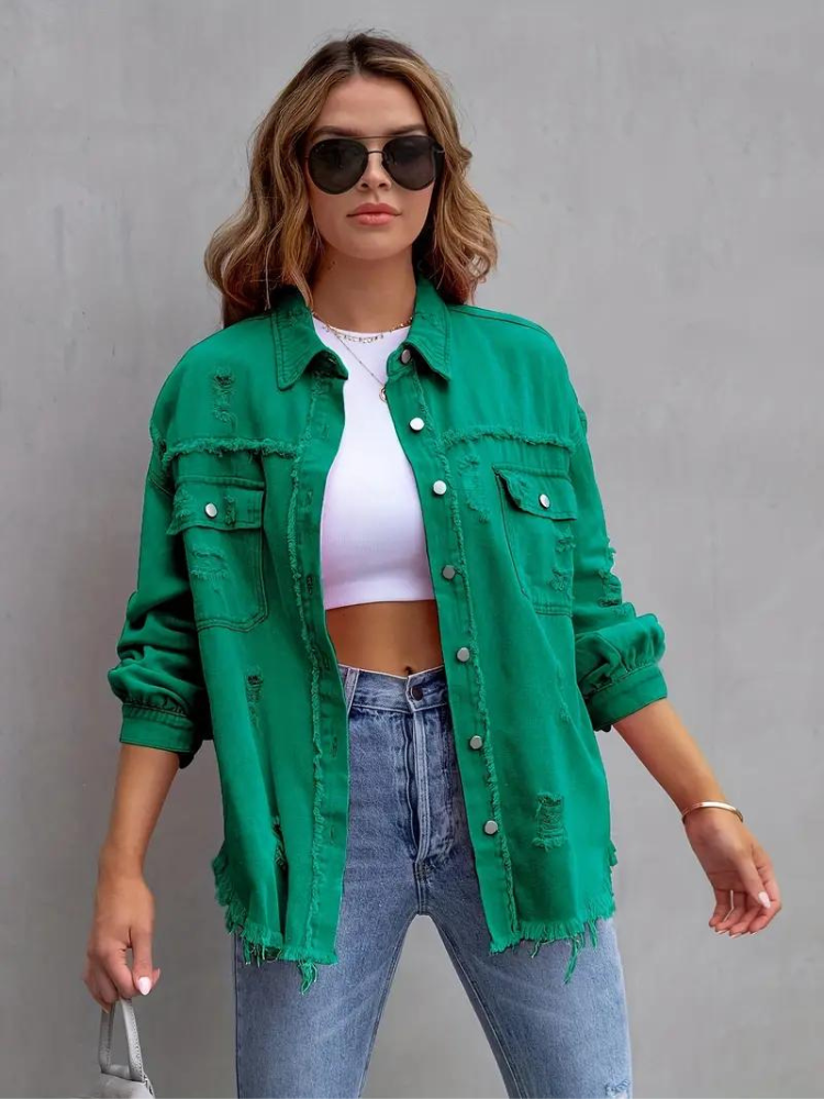 Reese Jeansjacka | Oversized rippad jeansjacka för kvinnor