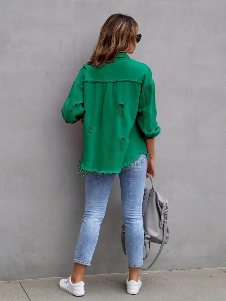 Reese Jeansjacka | Oversized rippad jeansjacka för kvinnor