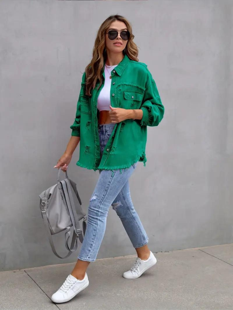 Reese Jeansjacka | Oversized rippad jeansjacka för kvinnor