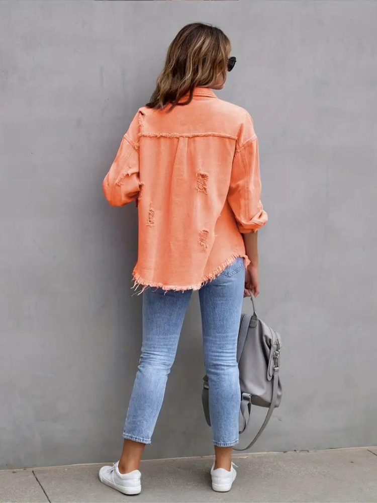 Reese Jeansjacka | Oversized rippad jeansjacka för kvinnor