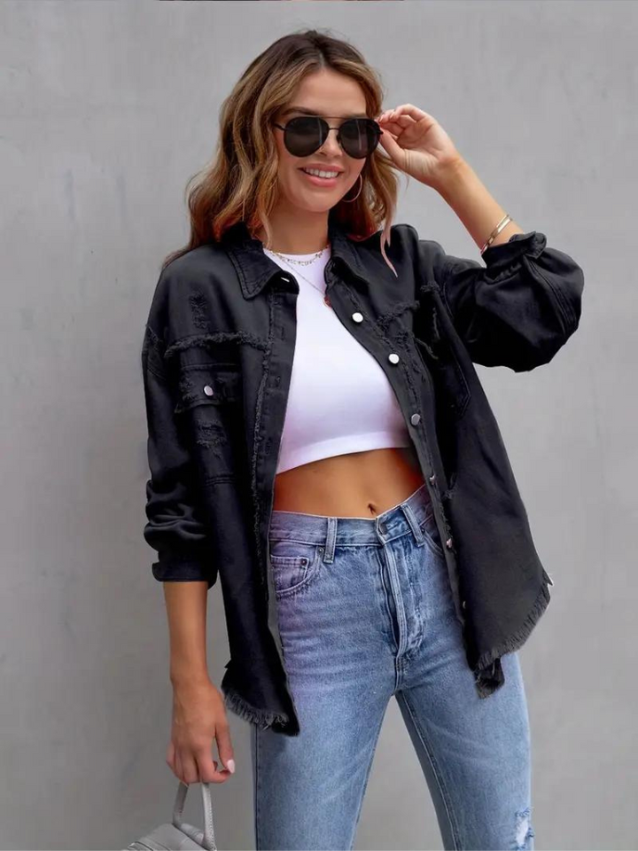 Reese Jeansjacka | Oversized rippad jeansjacka för kvinnor