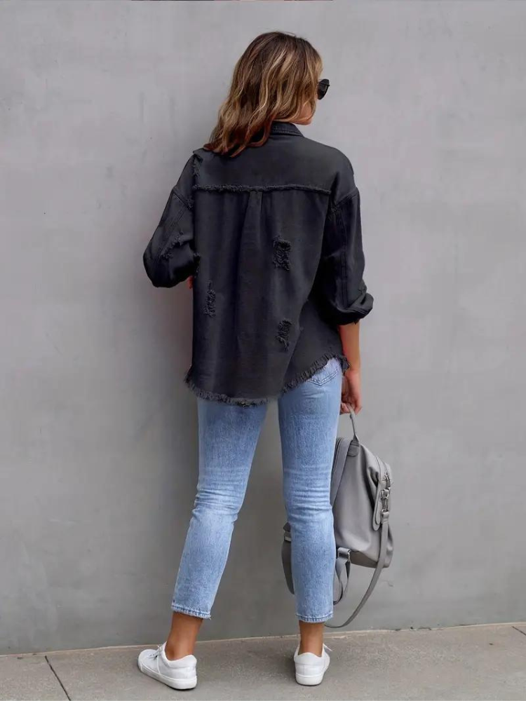 Reese Jeansjacka | Oversized rippad jeansjacka för kvinnor