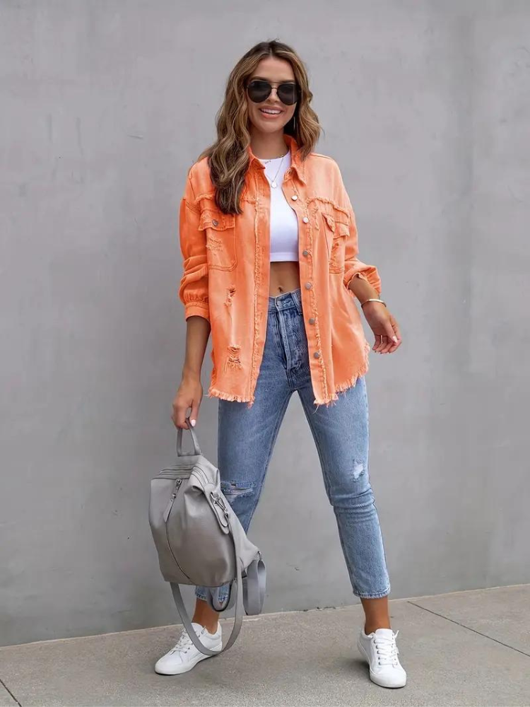 Reese Jeansjacka | Oversized rippad jeansjacka för kvinnor