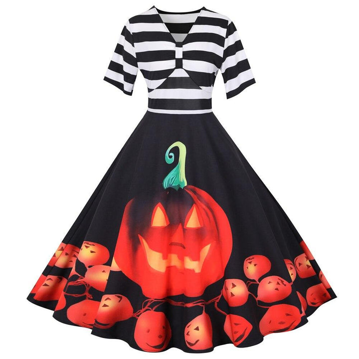 Damklänning Halloween Retro Pumpa Midi
