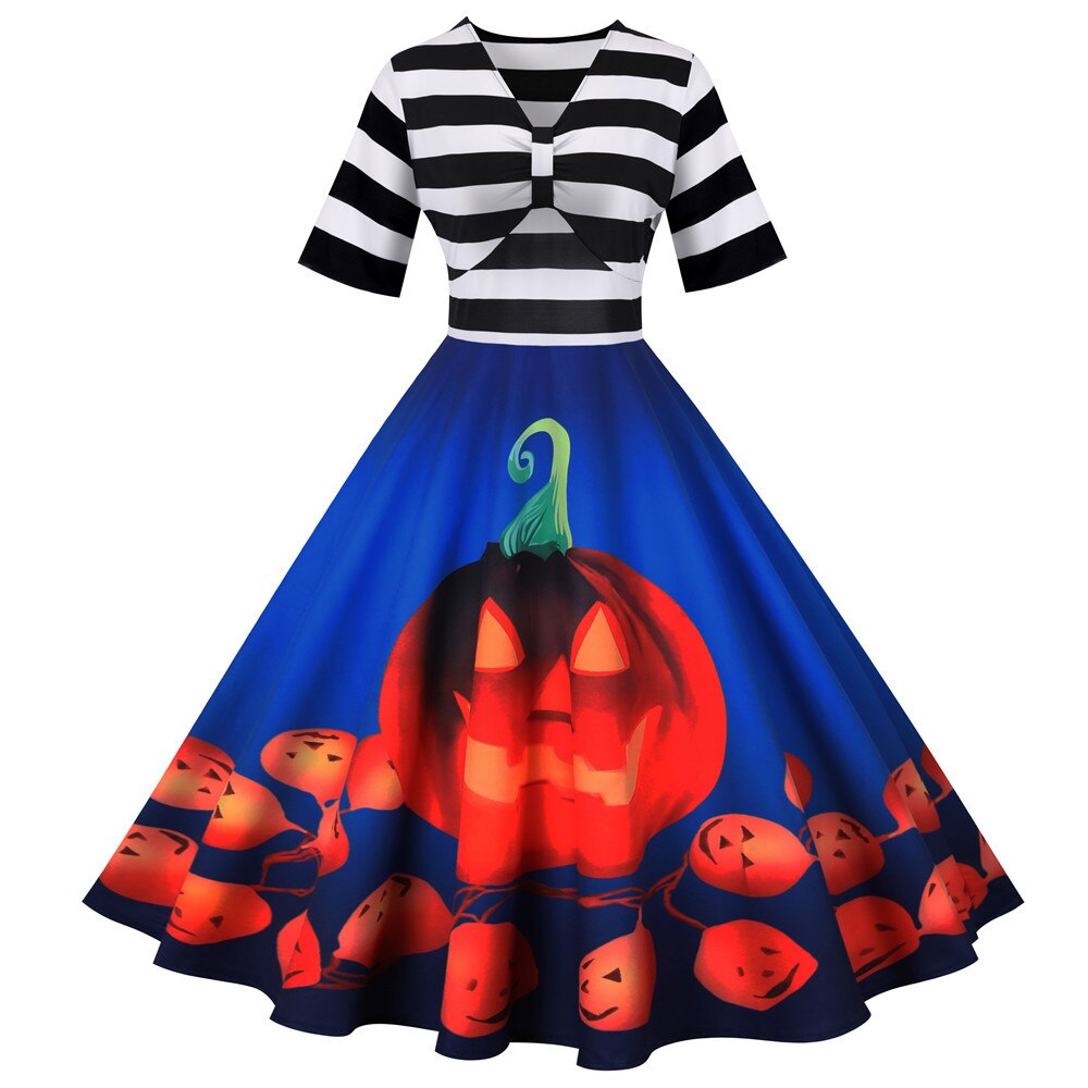 Damklänning Halloween Retro Pumpa Midi