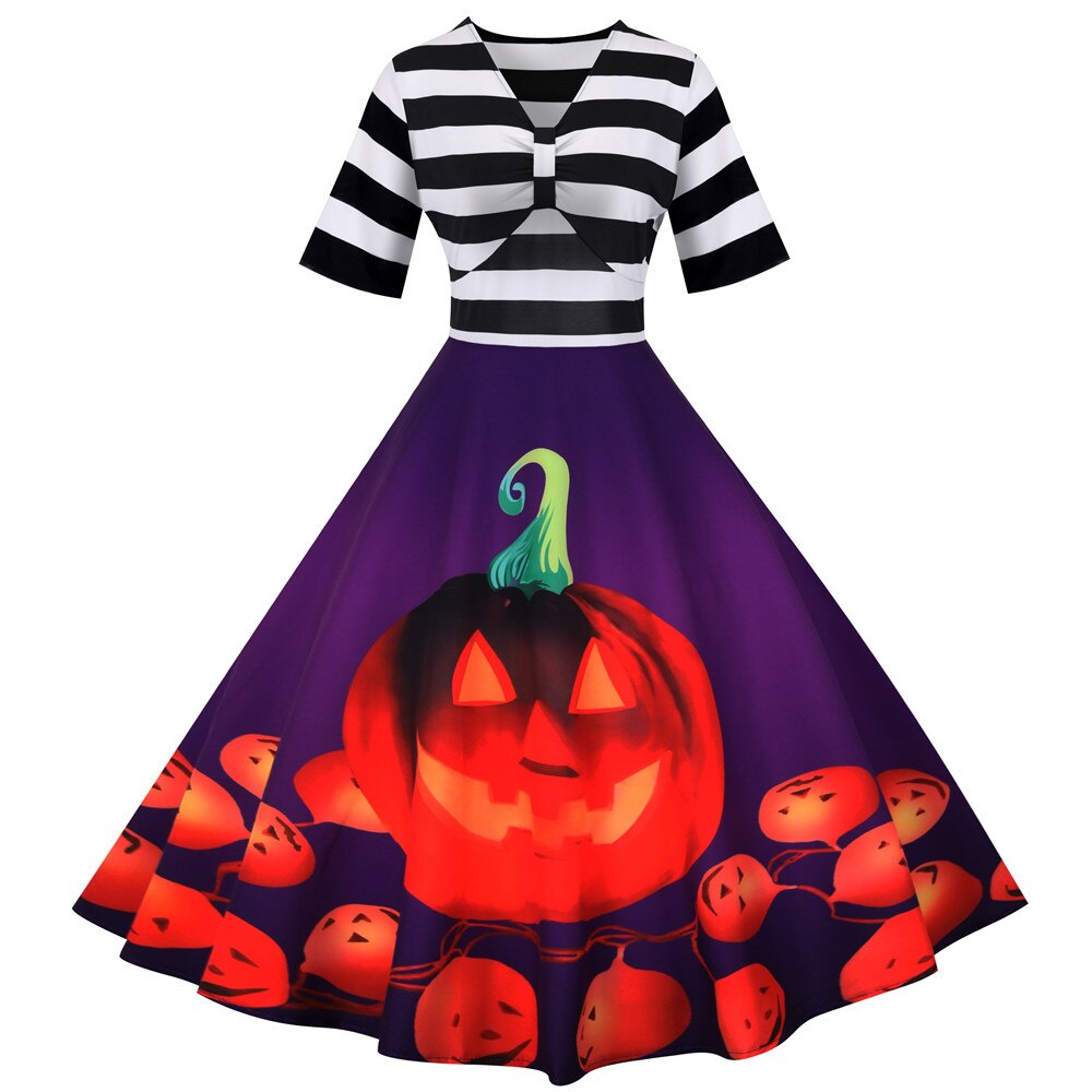 Damklänning Halloween Retro Pumpa Midi