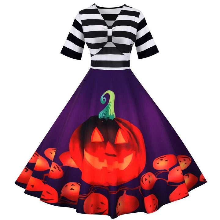 Damklänning Halloween Retro Pumpa Midi