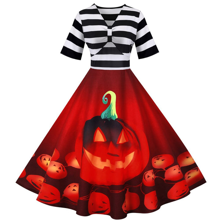 Damklänning Halloween Retro Pumpa Midi