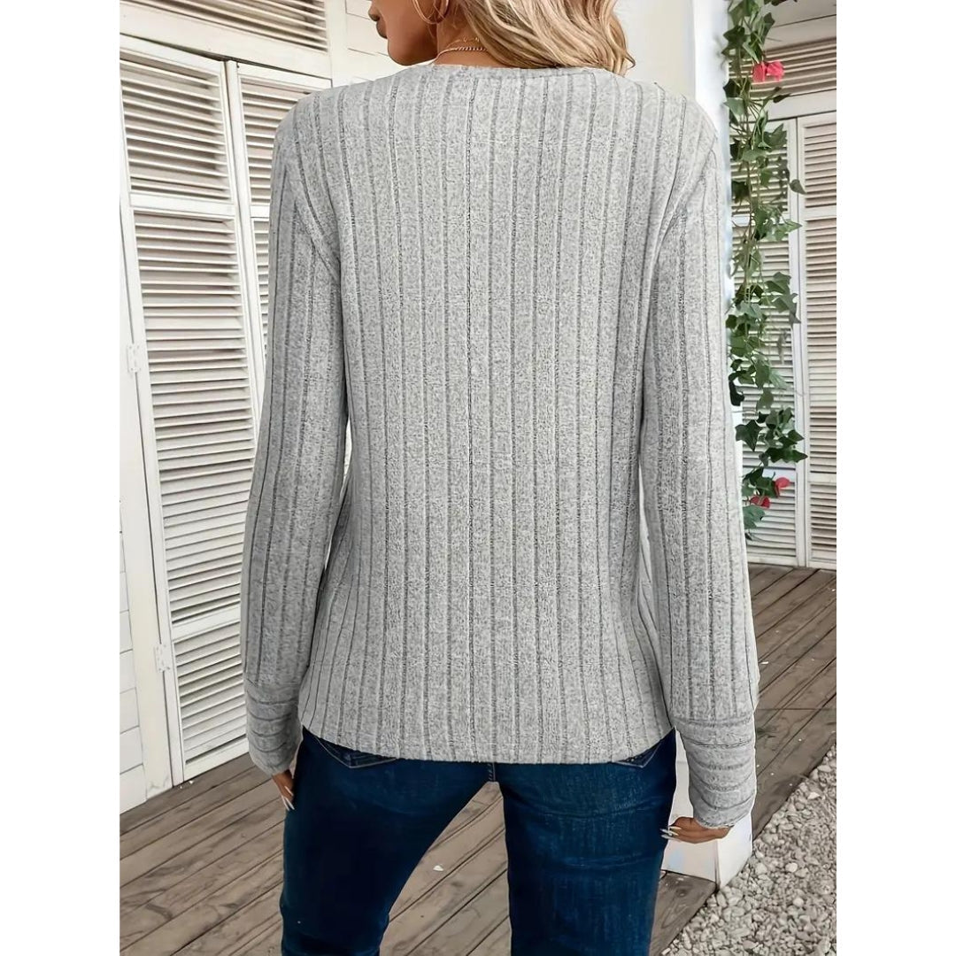 Ribbad tröja - Pullover - Loose Fit - Långärmad topp - Damkläder