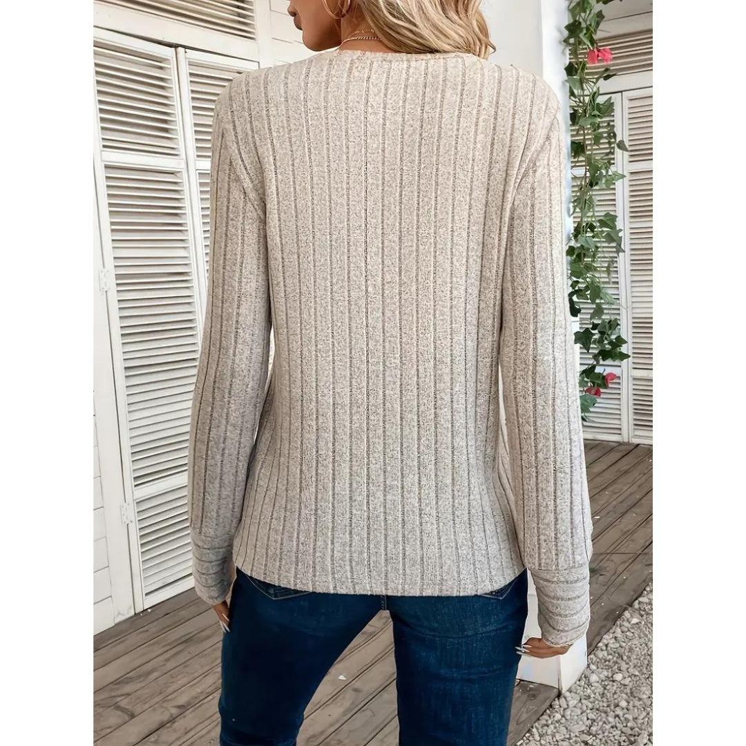 Ribbad tröja - Pullover - Loose Fit - Långärmad topp - Damkläder