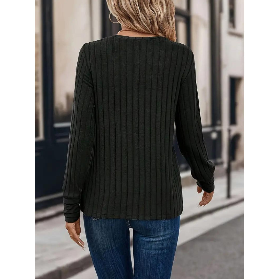 Ribbad tröja - Pullover - Loose Fit - Långärmad topp - Damkläder