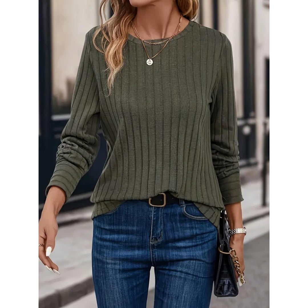 Ribbad tröja - Pullover - Loose Fit - Långärmad topp - Damkläder
