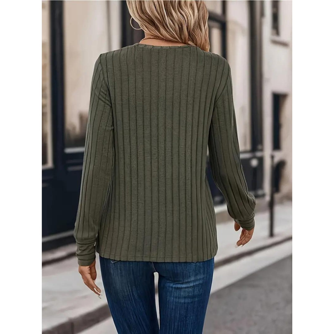 Ribbad tröja - Pullover - Loose Fit - Långärmad topp - Damkläder
