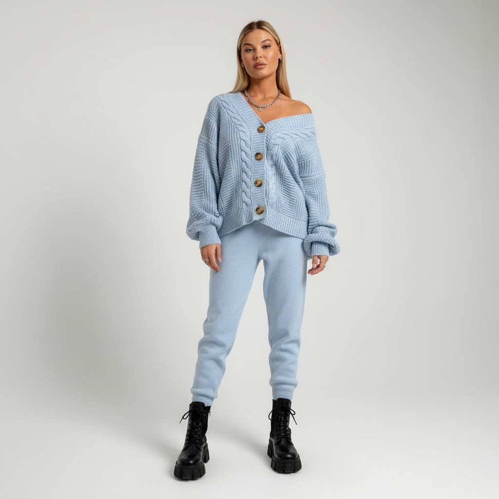 Ribbstickad cardigan med knappslå - Naomi
