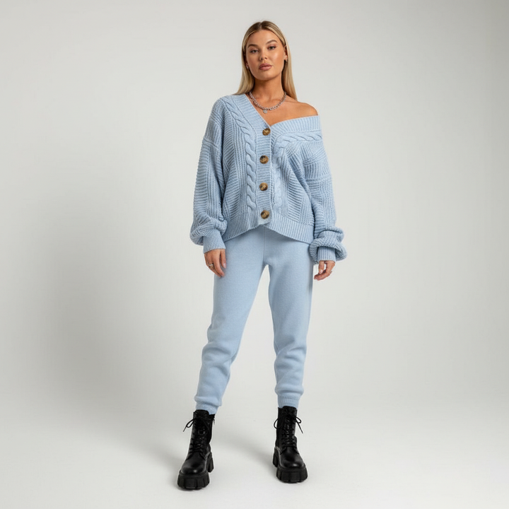Ribbstickad cardigan med knappslå - Naomi