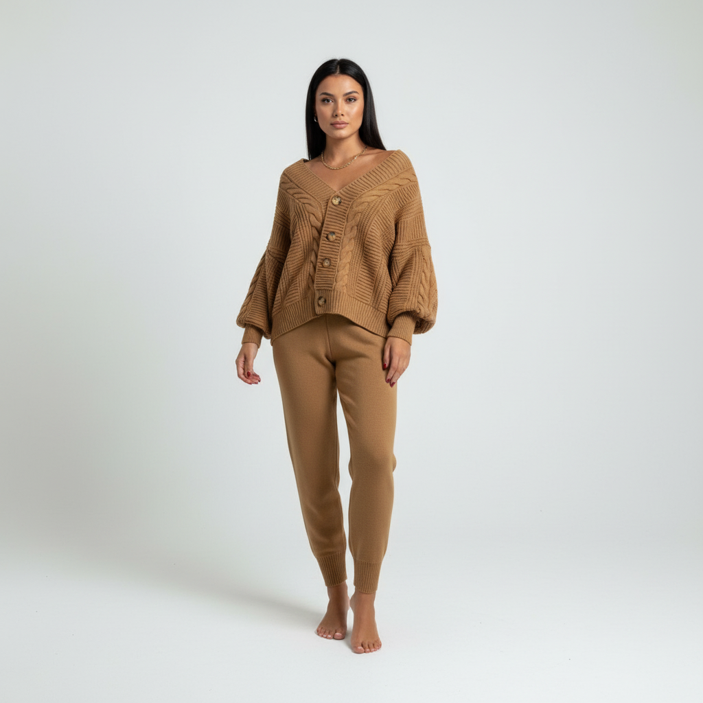 Ribbstickad cardigan med knappslå - Naomi