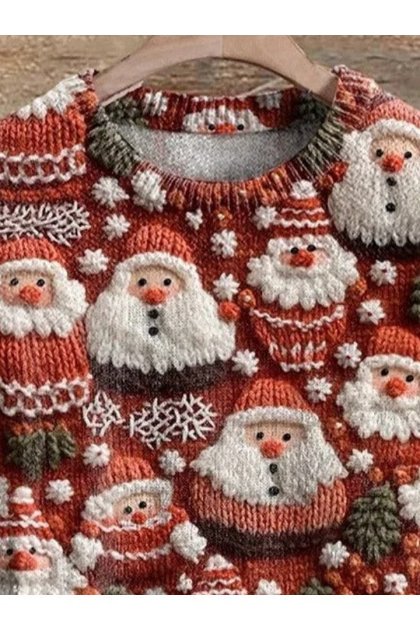 Rund Hals Avslappnad lös Glitter Jultomte Tröja